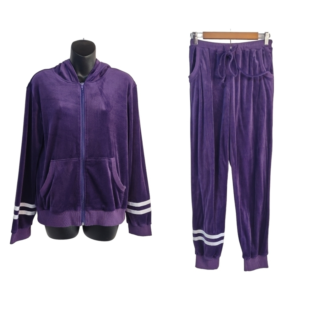 Hotouch Women's Purple Velvet Jacket And Sweatpants Set Size M